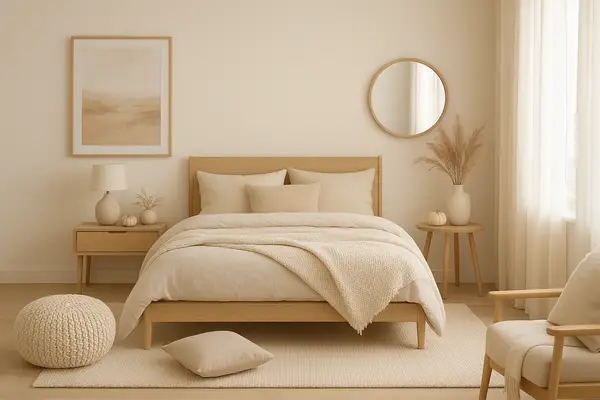 Gemütliches Schlafzimmer mit herbstlicher Dekoration